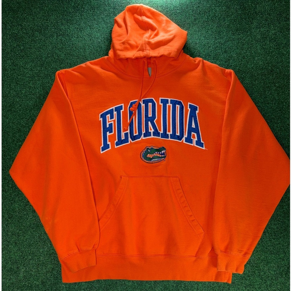 J. America Florida Gators Hoodie Mens Large Orange Spellout Sweatshirt NCAA